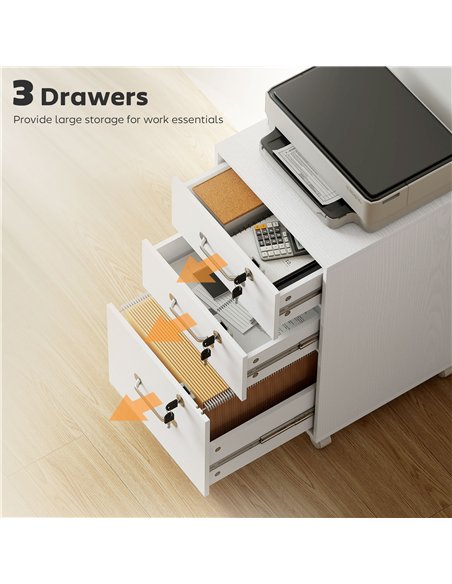 HOMCOM Three Drawer Wood-Effect Filing Cabinet - White - pic 171513 | FastDaddyshop
