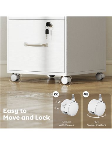 HOMCOM Three Drawer Wood-Effect Filing Cabinet - White