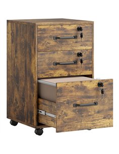 HOMCOM Three Drawer Wood-Effect Filing Cabinet - Rustic Brown