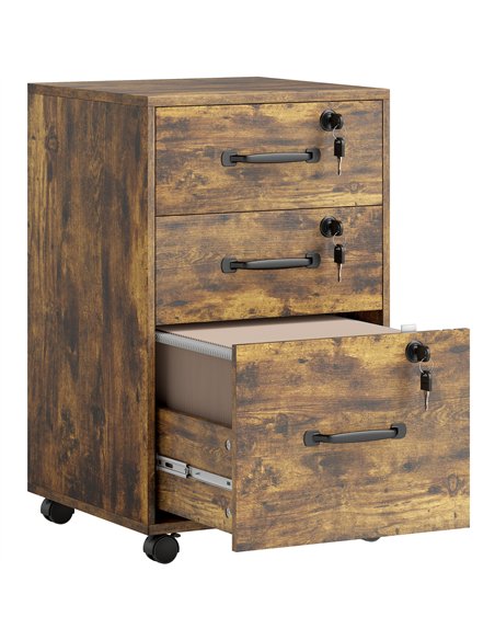 HOMCOM Three Drawer Wood-Effect Filing Cabinet - Rustic Brown - pic 171519 | FastDaddyshop