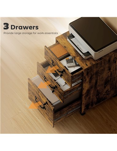 HOMCOM Three Drawer Wood-Effect Filing Cabinet - Rustic Brown