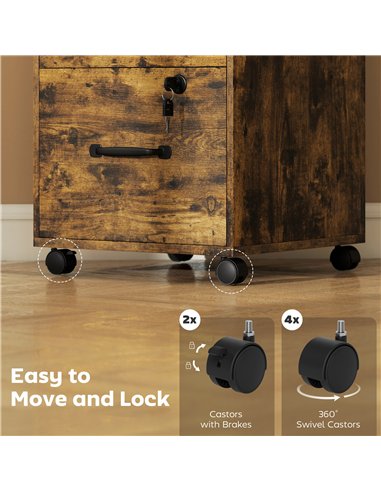 HOMCOM Three Drawer Wood-Effect Filing Cabinet - Rustic Brown