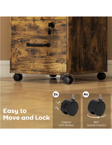 HOMCOM Three Drawer Wood-Effect Filing Cabinet - Rustic Brown - pic 171526 | FastDaddyshop