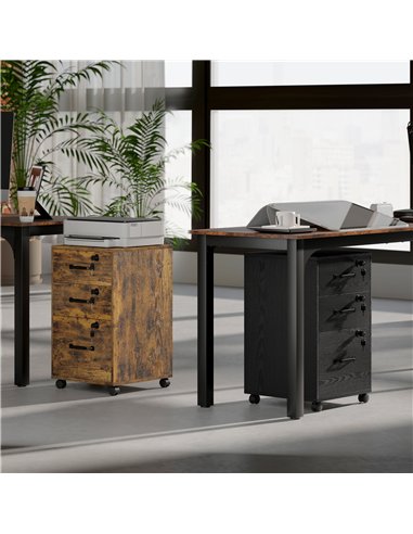 HOMCOM Three Drawer Wood-Effect Filing Cabinet - Rustic Brown