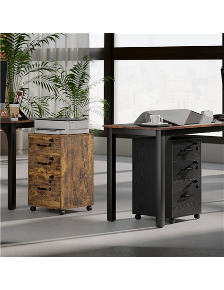 HOMCOM Three Drawer Wood-Effect Filing Cabinet - Rustic Brown - pic 171527 | FastDaddyshop