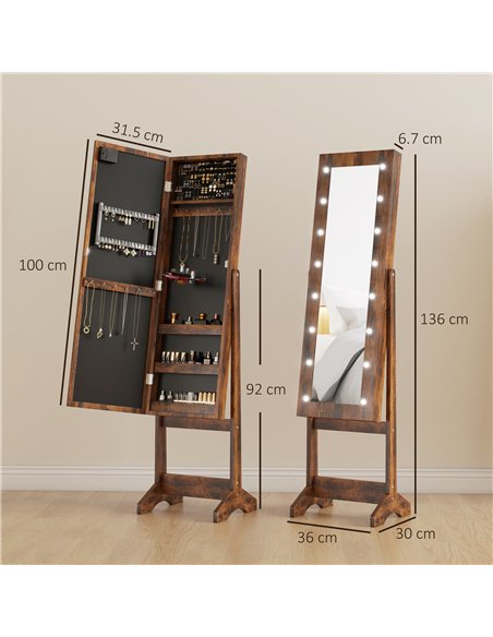 HOMCOM Freestanding Mirrored Jewellery Storage Cabinet - Wood-Effect - pic 171548 | FastDaddyshop