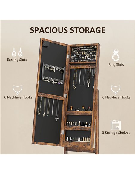HOMCOM Freestanding Mirrored Jewellery Storage Cabinet - Wood-Effect - pic 171549 | FastDaddyshop
