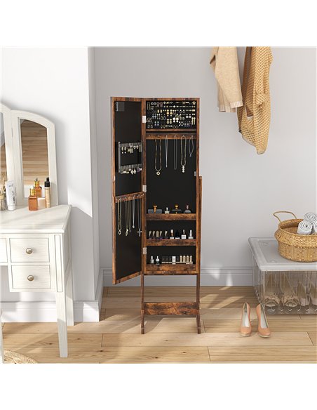 HOMCOM Freestanding Mirrored Jewellery Storage Cabinet - Wood-Effect - pic 171552 | FastDaddyshop
