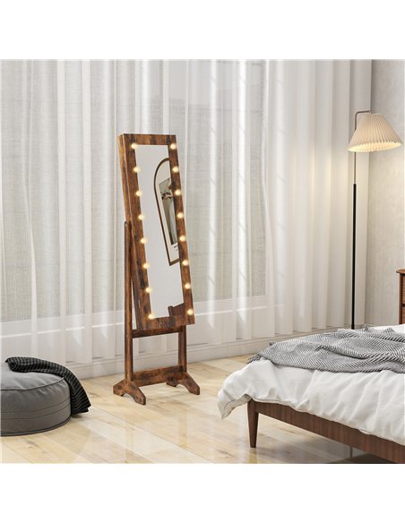 HOMCOM Freestanding Mirrored Jewellery Storage Cabinet - Wood-Effect - pic 171553 | FastDaddyshop