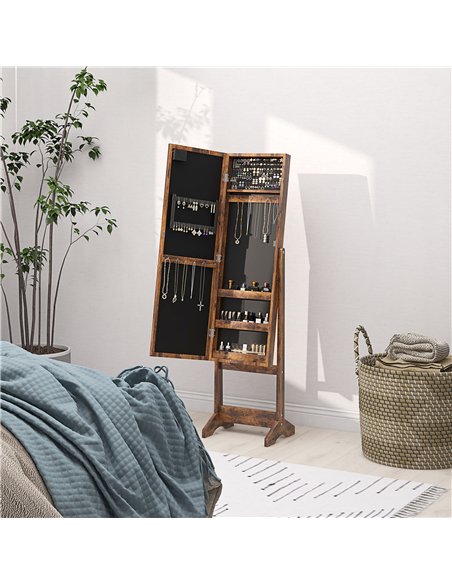 HOMCOM Freestanding Mirrored Jewellery Storage Cabinet - Wood-Effect - pic 171554 | FastDaddyshop