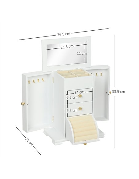 HOMCOM 4-Tier Jewellery Box with Mirror and 2 Drawers - White - pic 171557 | FastDaddyshop