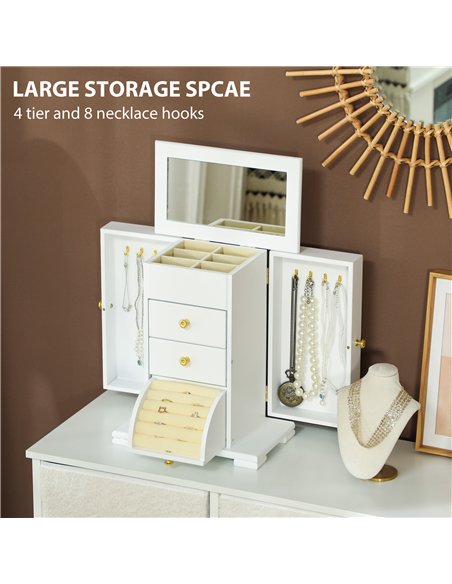 HOMCOM 4-Tier Jewellery Box with Mirror and 2 Drawers - White - pic 171558 | FastDaddyshop