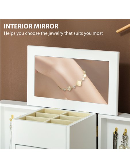 HOMCOM 4-Tier Jewellery Box with Mirror and 2 Drawers - White - pic 171559 | FastDaddyshop