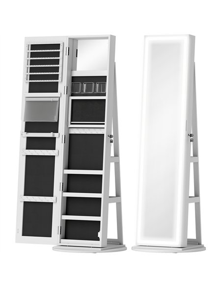 HOMCOM Storage Jewellery Cabinet, with Mirror and Lights - White - pic 171564 | FastDaddyshop