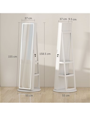 HOMCOM Storage Jewellery Cabinet, with Mirror and Lights - White