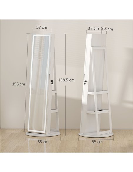 HOMCOM Storage Jewellery Cabinet, with Mirror and Lights - White - pic 171566 | FastDaddyshop