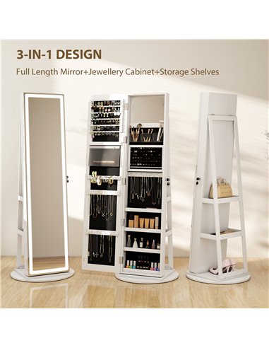 HOMCOM Storage Jewellery Cabinet, with Mirror and Lights - White