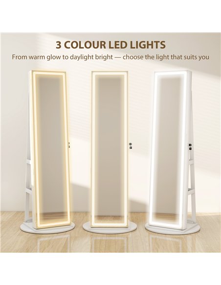 HOMCOM Storage Jewellery Cabinet, with Mirror and Lights - White - pic 171569 | FastDaddyshop