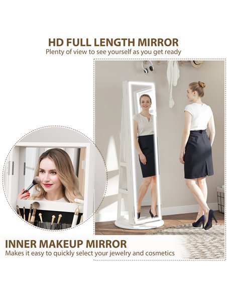 HOMCOM Storage Jewellery Cabinet, with Mirror and Lights - White - pic 171571 | FastDaddyshop