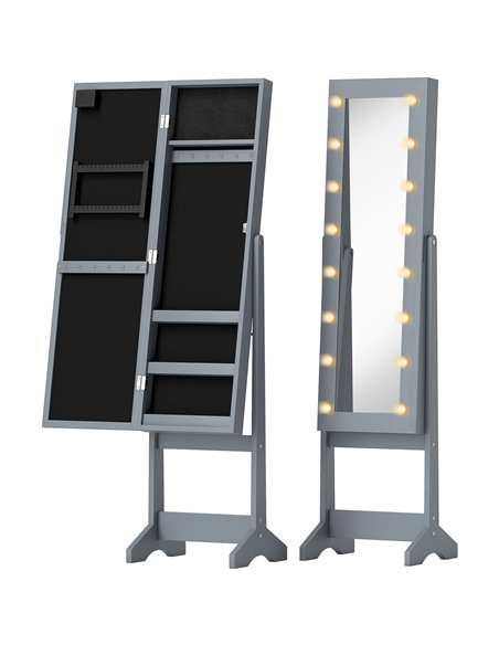 HOMCOM Freestanding Mirrored Jewellery Storage Cabinet - Grey - pic 171573 | FastDaddyshop