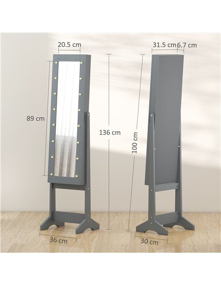 HOMCOM Freestanding Mirrored Jewellery Storage Cabinet - Grey - pic 171575 | FastDaddyshop