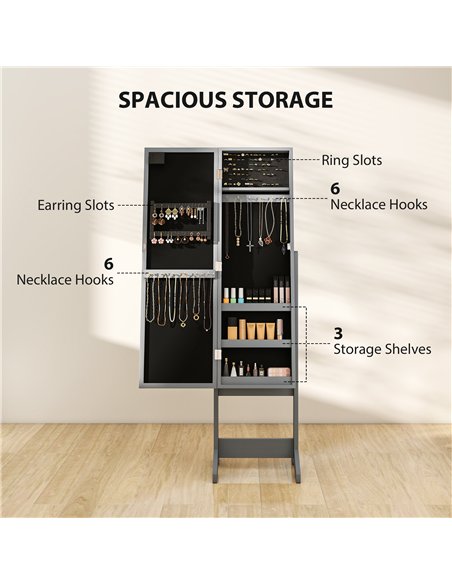 HOMCOM Freestanding Mirrored Jewellery Storage Cabinet - Grey - pic 171576 | FastDaddyshop
