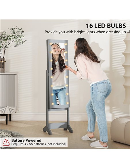 HOMCOM Freestanding Mirrored Jewellery Storage Cabinet - Grey - pic 171577 | FastDaddyshop