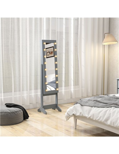 HOMCOM Freestanding Mirrored Jewellery Storage Cabinet - Grey - pic 171579 | FastDaddyshop