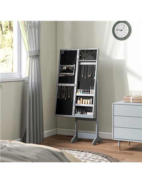 HOMCOM Freestanding Mirrored Jewellery Storage Cabinet - Grey - pic 171580 | FastDaddyshop