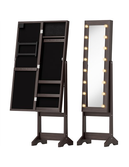 HOMCOM Freestanding Mirrored Jewellery Storage Cabinet - Dark Brown - pic 171582 | FastDaddyshop