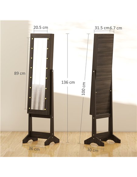 HOMCOM Freestanding Mirrored Jewellery Storage Cabinet - Dark Brown - pic 171584 | FastDaddyshop
