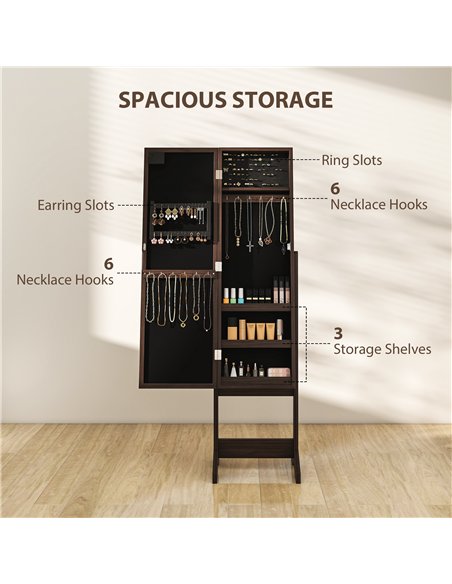 HOMCOM Freestanding Mirrored Jewellery Storage Cabinet - Dark Brown - pic 171585 | FastDaddyshop