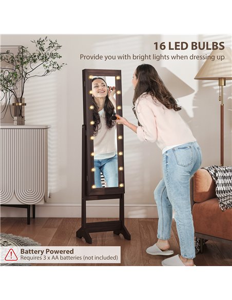 HOMCOM Freestanding Mirrored Jewellery Storage Cabinet - Dark Brown - pic 171586 | FastDaddyshop