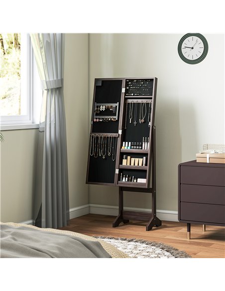 HOMCOM Freestanding Mirrored Jewellery Storage Cabinet - Dark Brown - pic 171589 | FastDaddyshop