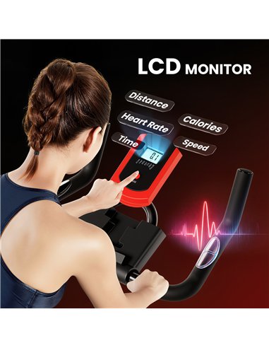 HOMCOM Indoor Upright Exercise Bike Machine, with Adjustable Seat, Resistance, Handlebar, LCD Display