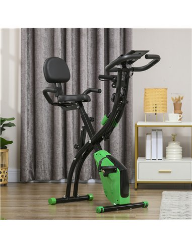 HOMCOM 2-in-1 Folding Exercise Bike with 8-Level Magnetic Resistance, Arm Resistance Band, Pulse Sensor, Green