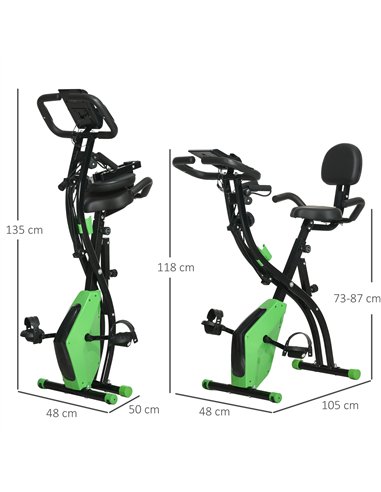 HOMCOM 2-in-1 Folding Exercise Bike with 8-Level Magnetic Resistance, Arm Resistance Band, Pulse Sensor, Green