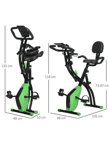 HOMCOM 2-in-1 Folding Exercise Bike with 8-Level Magnetic Resistance, Arm Resistance Band, Pulse Sensor, Green - pic 171611 | FastDaddyshop