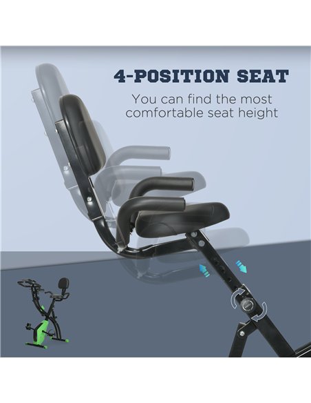 HOMCOM 2-in-1 Folding Exercise Bike with 8-Level Magnetic Resistance, Arm Resistance Band, Pulse Sensor, Green - pic 171613 | FastDaddyshop