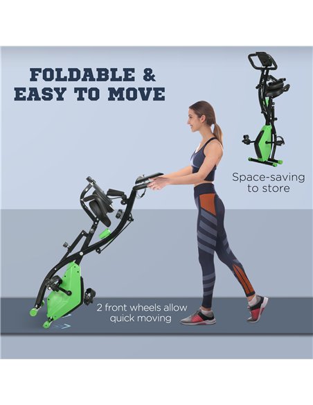 HOMCOM 2-in-1 Folding Exercise Bike with 8-Level Magnetic Resistance, Arm Resistance Band, Pulse Sensor, Green - pic 171615 | FastDaddyshop