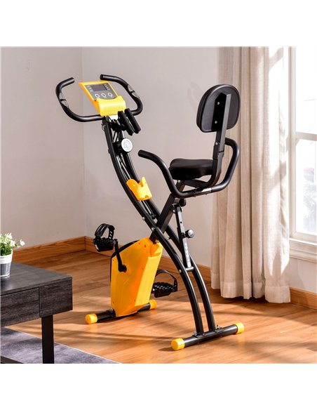 HOMCOM 2-in-1 Folding Exercise Bike with 8-Level Magnetic Resistance, Arm Resistance Band, Pulse Sensor, Yellow - pic 171619 | FastDaddyshop