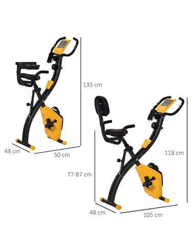 HOMCOM 2-in-1 Folding Exercise Bike with 8-Level Magnetic Resistance, Arm Resistance Band, Pulse Sensor, Yellow