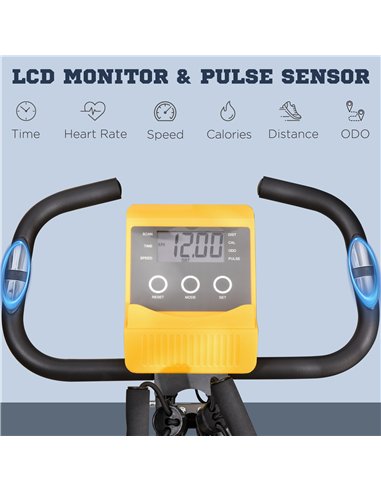 HOMCOM 2-in-1 Folding Exercise Bike with 8-Level Magnetic Resistance, Arm Resistance Band, Pulse Sensor, Yellow
