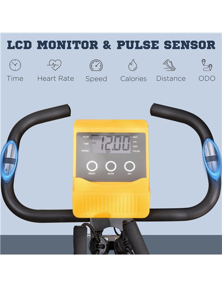 HOMCOM 2-in-1 Folding Exercise Bike with 8-Level Magnetic Resistance, Arm Resistance Band, Pulse Sensor, Yellow - pic 171621 | FastDaddyshop