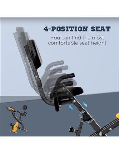 HOMCOM 2-in-1 Folding Exercise Bike with 8-Level Magnetic Resistance, Arm Resistance Band, Pulse Sensor, Yellow