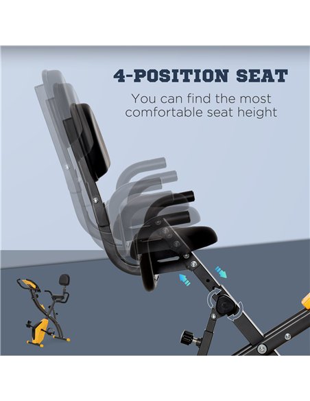 HOMCOM 2-in-1 Folding Exercise Bike with 8-Level Magnetic Resistance, Arm Resistance Band, Pulse Sensor, Yellow - pic 171622 | FastDaddyshop