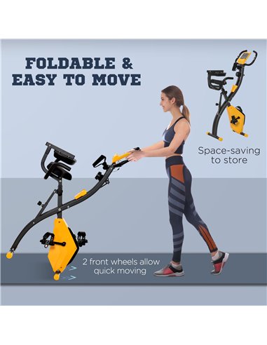 HOMCOM 2-in-1 Folding Exercise Bike with 8-Level Magnetic Resistance, Arm Resistance Band, Pulse Sensor, Yellow