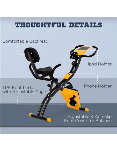HOMCOM 2-in-1 Folding Exercise Bike with 8-Level Magnetic Resistance, Arm Resistance Band, Pulse Sensor, Yellow - pic 171626 | FastDaddyshop