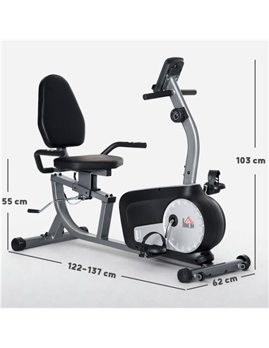 HOMCOM Exercise Bike with LCD Display, Stationary Bike with Quiet 8-Level Magnetic Resistance, Adjustable Seat and Backrest, Ind