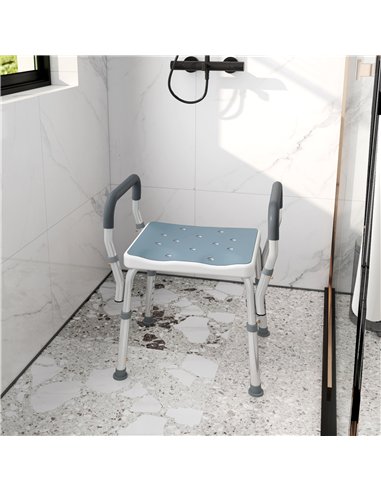 HOMCOM 57-69cm Aluminium Frame Bath Seat - Light Blue